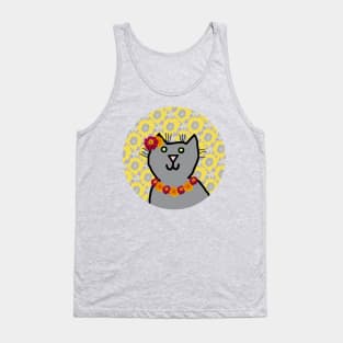 Marigold Floral Cat Portrait Tank Top